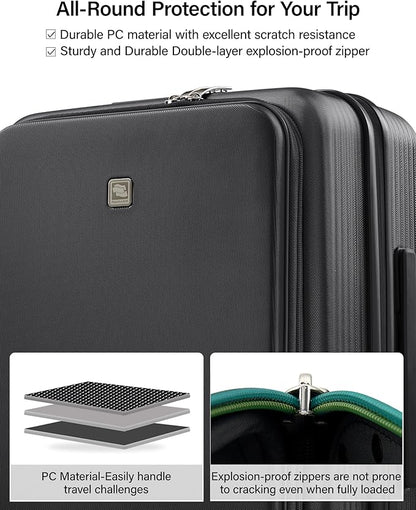 Hanke Expandable 28 Inch Luggage with Spinner Wheels Top Opening Travel Luggage Hard Shell Rolling Suitcases Large Lightweight Checked Luggage with Cup Holder(Jet Black)