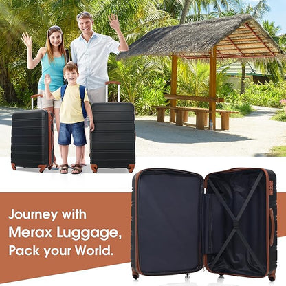 Merax Luggage Sets 2 Piece Expandable Hardside Luggage with Travel Bag Suitcase Set with Spinner Wheels(20+28+bag,Black+Brown-1)