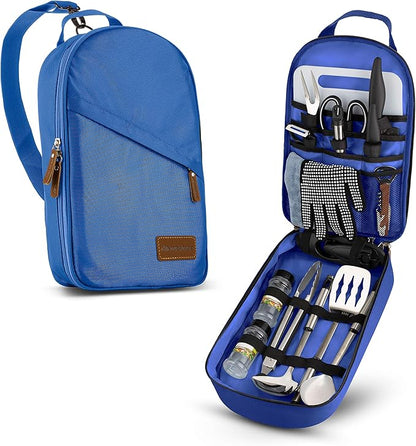 Camp Kitchen Cooking Utensil Set Travel Organizer Grill Accessories Portable Compact Gear for Backpacking BBQ Camping Hiking Travel Cookware Kit Water Resistant Case