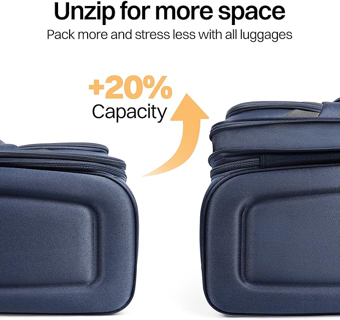20" Luggage, Softside Suitcase with LOCK,Expandable Luggage w/Double Spinner Wheels, Lightweight Rolling Suitcases for Travel Carry On Luggage（Navy-Grey,20in）