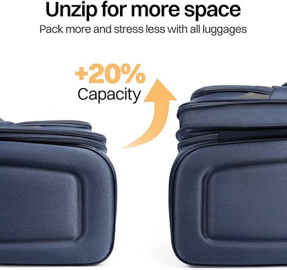 32'' Large Softside Suitcase,Expandable 15% Luggage,with Double Spinner Wheels and LOCK,Lightweight Travel Suitcase for Men/Women（Navy-Grey,32in）