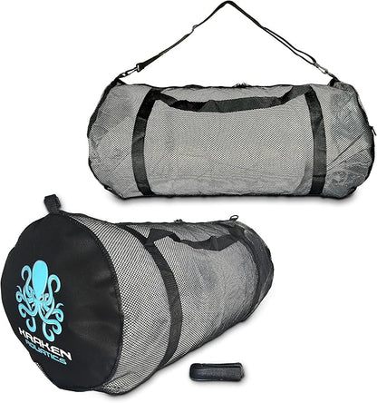 Kraken Aquatics Mesh Duffle Bag with Shoulder Strap | Large Dive Bag for Scuba Diving Gear, Snorkeling, Freediving, Spearfishing, Swimming & Beach | Heavy-Duty Mesh Duffel Bag for Quick Drying