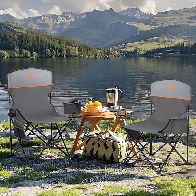 ALPHA CAMP Folding Camping Chairs for Adults Lawn Chairs Outdoor Chairs Support 250 LBS Portable Camp Chairs with Cup Holders Cooler Pouch for Outdoor, 2 Pack