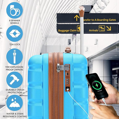 Flight Knight 21.5x15.5x9" Expandable Carry On Suitcase Hardside TSA Lock & USB C Port Lightweight Luggage Silent Double Spinner Wheels Maximum Canada Air Overhead Carry-On Bag Many Airlines Approved