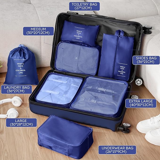 11 Piece Travel Luggage Sets(20″24″28″32″), 4 Piece Hardshell Suitcase with Wheels, 20inch Carry on Luggage, 24inch 28inch 32inch Checked Luggage with 7PC Packing Bags