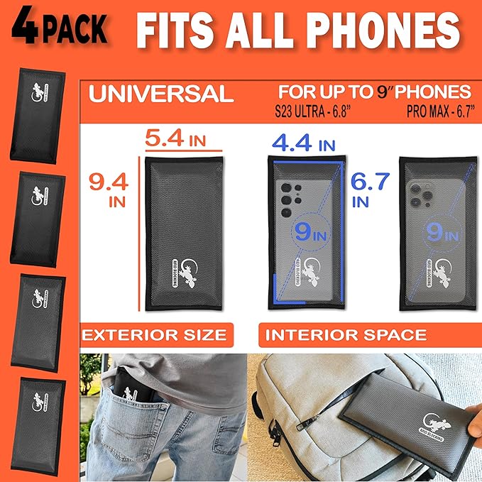 4 Faraday Bag Anti-Tracking GPS RFID Car Key Signal Blocker Wallet Shielding Pouch Protective Case for Cell Phone Car Key FOB, Data Privacy, Electronic Device Security (4 PACK - BLACK AND GRAY)