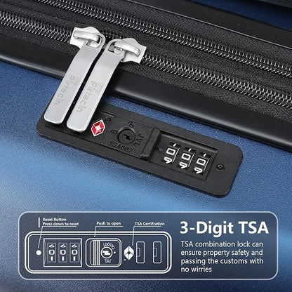 Luggage Sets 3 Piece with Cup Holder & USB Port, Expandable PC Hardside Durable Suitcases with Spinner Wheels & TSA Lock, 20/24/28 Inch, Blue