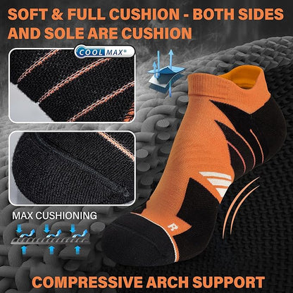 Hylaea No Show Running Athletic Anti-Blister Wicking Coolmax Socks, Seamless Anti-odor