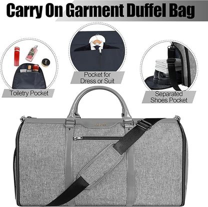 Garment Bag for Travel, Carry On Garment bag, Convertible Duffel Bag with Shoe Compartment, Perfect for Business Trips and Weekend Getaways(Light Grey)