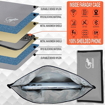 Faraday Bag, Anti-Tracking GPS RFID Car Key Signal Blocker Wallet Shielding Pouch Protective Case for Cell Phone Car Key FOB, Data Privacy, Electronic Device Security (SILVER - NYLON)