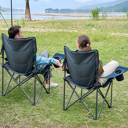 TIMBER RIDGE Oversized Folding Camping Chair for Adults, Support 550 LBS Heavy Duty with Cup Holder Side Pocket for Camping, Lawn, Picnic, 2 Pack(Navy)