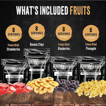 Ready Hour, Fruit & Veggie Mix, Non-Perishable Freeze-Dried Food, 30-Year Shelf Life, Portable Emergency and Adventure Food Supply, Durable Flood Safe Container, 56 Servings
