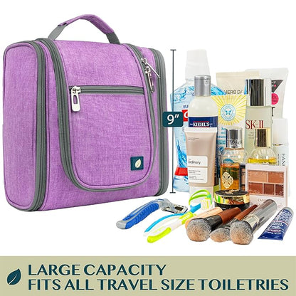 PAVILIA Toiletry Bag Travel Bag for Women Men, Hanging Cosmetic Organizer, Water Resistant Makeup Bag for Accessories Toiletries, Large Travel Essentials Kit (Purple)