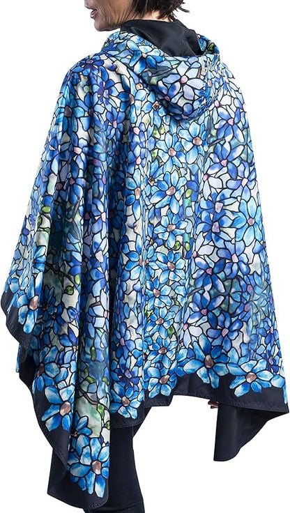 RainCaper Tiffany Clematis Womens Rain Cape Poncho with Hood Reversible