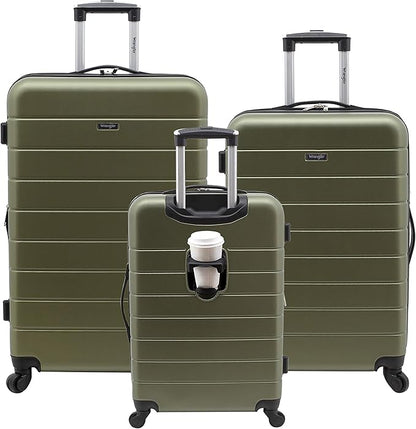 Wrangler Smart Luggage Set with Cup Holder and USB Port, Olive Green, 3 Piece