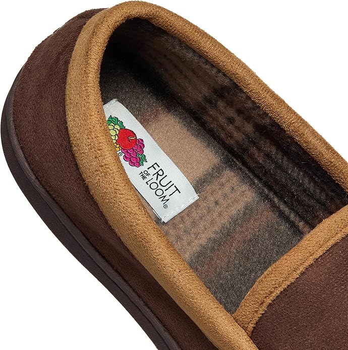 Fruit of the Loom Men’s Memory Foam House Slippers Indoor Outdoor – Microsuede Venetian Cozy Warm Men’s Slippers Plush House Shoes, Sizes 7-14