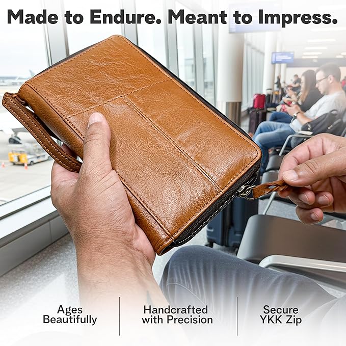 Leather Passport Holder for Travel – Genuine Leather Passport Wallet for Women & Men, Travel Wallet and Document Organizer