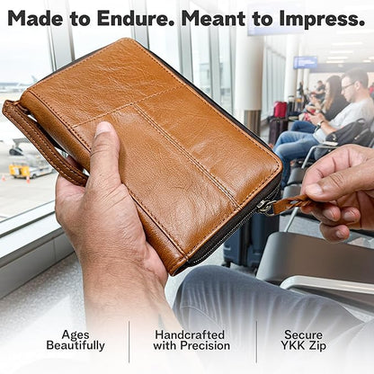 Leather Passport Holder for Travel – Genuine Leather Passport Wallet for Women & Men, Travel Wallet and Document Organizer