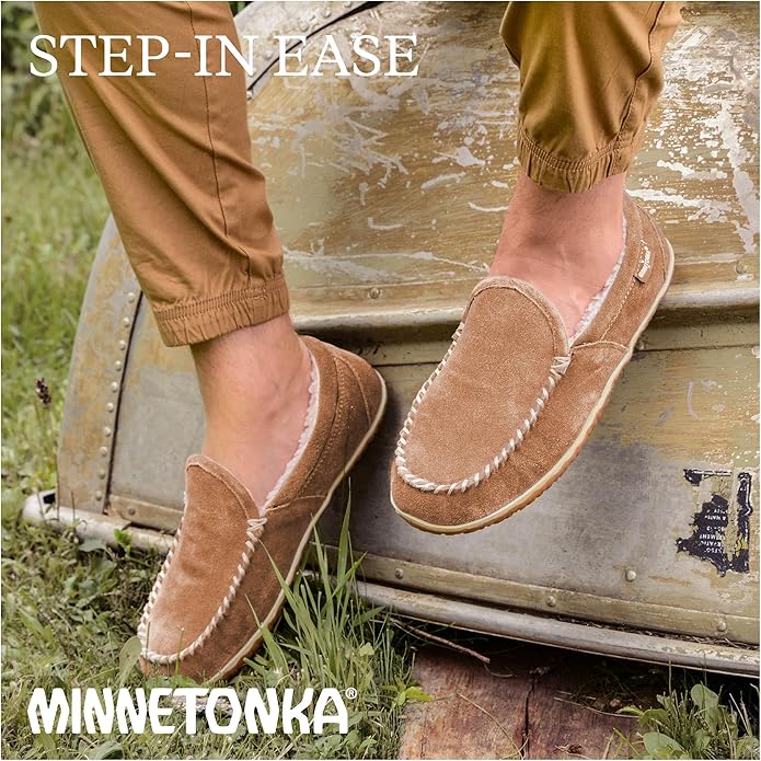 Minnetonka Men's Tilden Moccasin Suede Indoor and Outdoor Slippers