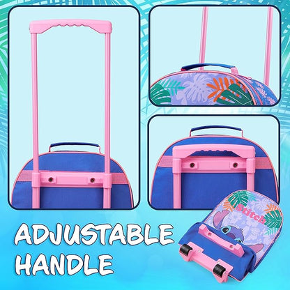 Disney Kids Rolling Luggage 16×11 in, 16‑L Carry‑On Suitcase with Wheels, Foldable Lightweight Travel Bag, Gifts for Kids (Blue Stitch)