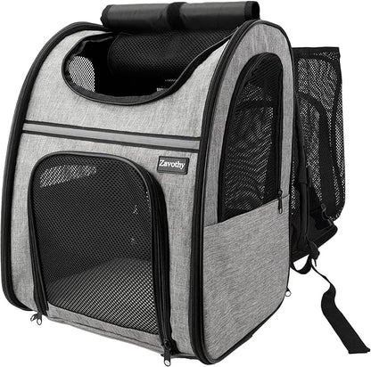 Zavothy Expandable Pet Backpack Carrier for Small Cats & Dogs, Airline Approved Travel Bag with Mesh Windows, Expandable Space, Padded Bottom, Foldable Design Grey