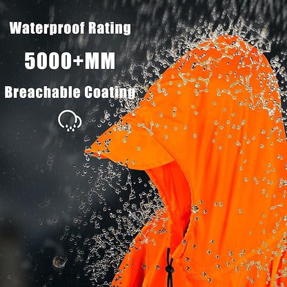 Coralrain Hooded Rain Poncho Lightweight Waterproof Unisex Raincoat Jacket with Pocket for Men Women Adult