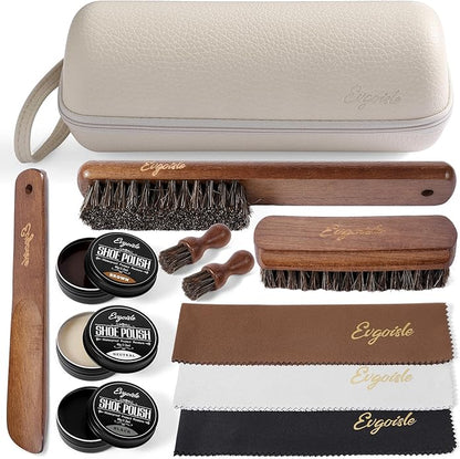 Leather Polish Kit Shoe Care Set, Black Brown Neutral Polish Horsehair Brush for Men Women Boots Dress Shoes