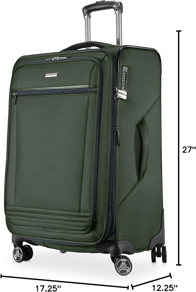Ricardo Beverly Hills Avalon Softside Medium Check-In Luggage Made with Sustainable 100% Recycled PET (rPET), Lightweight, Eco-Friendly Travel, Expandable, Dual Spinner Wheels, Juniper Green, 24-inch