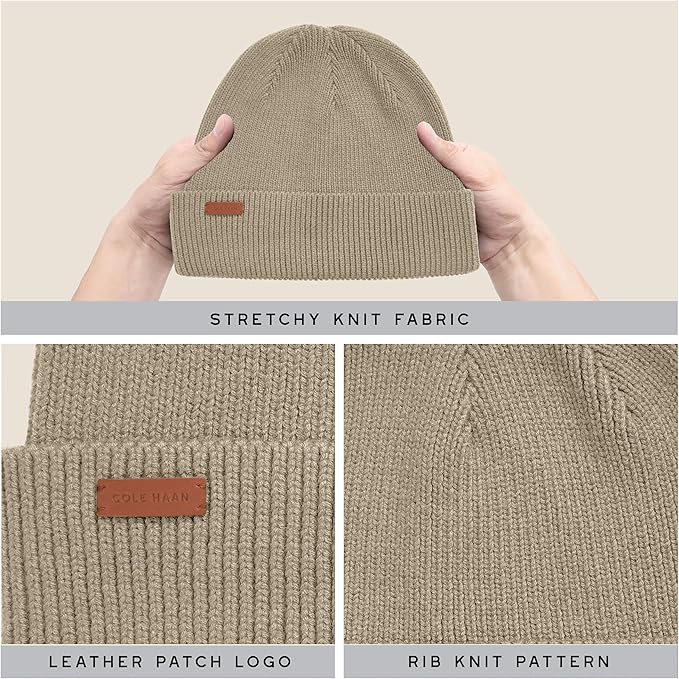 Cole Haan Men's Heritage Rib Cuff Wool Beanie Hat, One Size