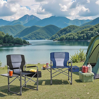 Folding Camping Chair, Heavy Duty Chairs for Adult, Directors Chair, Folding Beach Chair, Oversized Portable Camping Chair with Side Table and Cooler, 400lbs Capacity for Beach, Fishing, Trip, Picnic