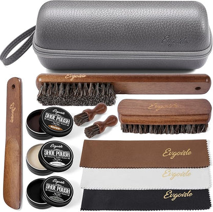 Leather Polish Kit Shoe Care Set, Black Brown Neutral Polish Horsehair Brush for Men Women Boots Dress Shoes