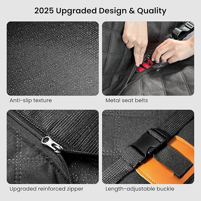 REEVAA Dog Truck Seat Cover for Back Seat, Hard Bottom Dog Hammock for Car, Pet Bed Extender for 2-4 Large Dogs, Waterproof Seat Protector, Universal XL Size Fits for Crew Cab Truck/SUV, Black+Orange