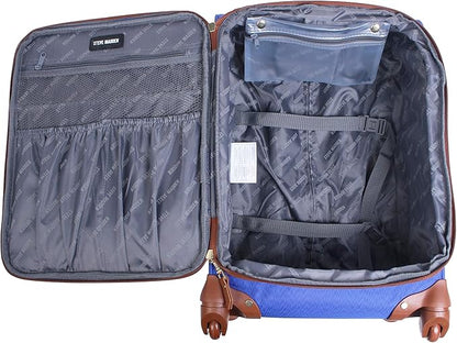 Steve Madden Designer Luggage Collection - Lightweight Softside Expandable Suitcase for Men & Women - Durable 20 Inch Carry On Bag with 4-Rolling Spinner Wheels, Global Blue, 20in, Spinner