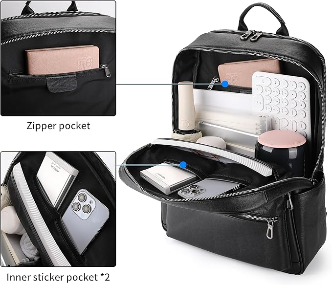 Men's Large Black Leather Backpack, 17.3 Inch Genuine Leather Laptop Backpack for Men, Minimalist & Luxury Executive Computer Backpack for Work Travel