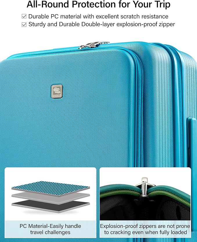 Hanke 24Inch Expandable Luggage Top Opening Medium Checked Luggage Hard Shell Suitcases with Wheels Travel Luggage Rolling Suitcase with Cup Holder (Caribbean Blue)