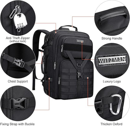 WITZMAN Carry On Travel Backpack for Men Large Convertible 45L Fit 17 Inch Laptop Backpack 3 in 1 Bag for Airline Approved(B688 Black)