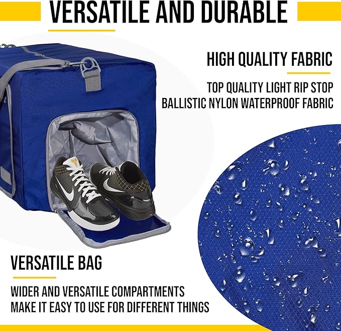 LEGEND 60L Foldable Duffle Bag for Travel - Packable Duffle Bags w/Shoe Compartment - Tear Resistant Collapsible Duffel Bags for Traveling - Lightweight Folding Duffel Bag for Men & Women -Royal Blue