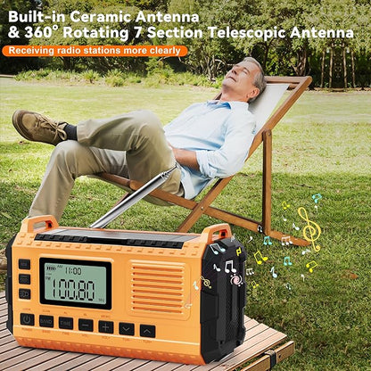Emergency Weather Radio - AM/FM/NOAA Hand Crank Radio with 15W Fast Charge, 40000mAh Portable Solar Power Bank, Multi-Function Flashlight & SOS Alarm for Outdoor Indoor Emergencies (Orange)