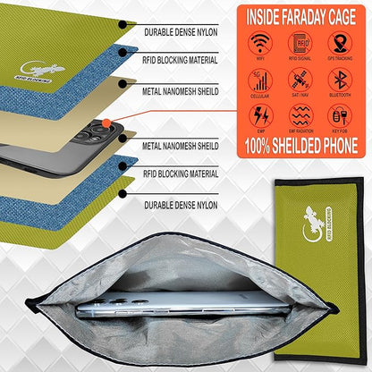 Faraday Bag, Anti-Tracking GPS RFID Car Key Signal Blocker Wallet Shielding Pouch Protective Case for Cell Phone Car Key FOB, Data Privacy, Electronic Device Security (YELLOW - NYLON)