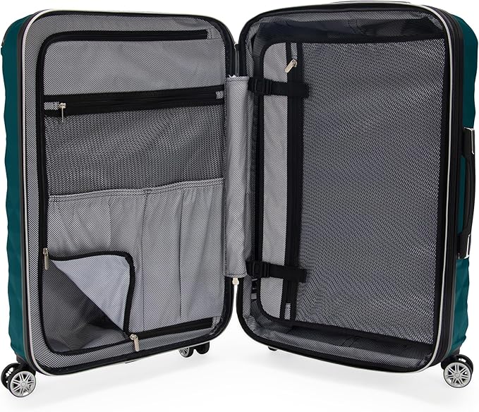 Kenneth Cole REACTION Diamond Tower Collection Lightweight Hardside Expandable 8-Wheel Spinner Travel Luggage, Deep Teal, 24-Inch Checked