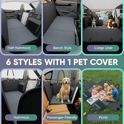 Hard Bottom Dog Car Seat Cover for Back Seat, 900D Oxford Waterproof Pet Seat Extender Supports 400lbs, Car Seat Protector and Hammock for Dogs, Compatible with Car, Small SUV & Truck