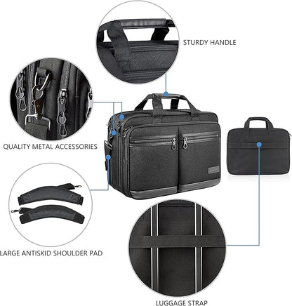 KROSER Laptop Bag Stylish Laptop Briefcase Fits Up to 17.3 Inch Expandable Water-Repellent Shoulder Messenger Bag Computer Bag with RFID Pockets for Business/Travel/School/College/Men/Women-Black