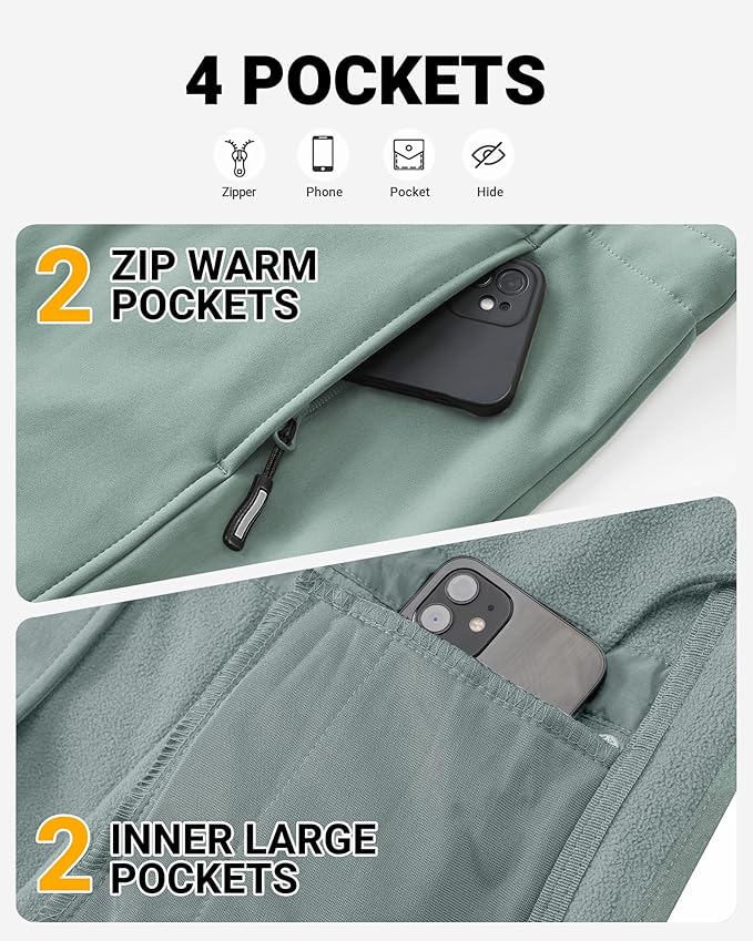 Outdoor Ventures Women's Lightweight Waterproof Fleece Lined Hooded Softshell Rain Jacket, Warm Windbreaker Long Coat