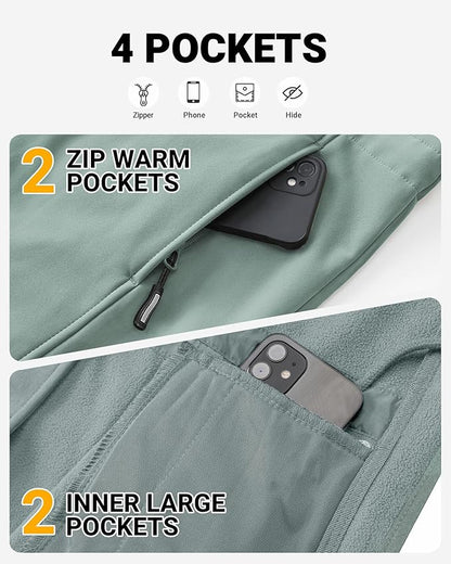 Outdoor Ventures Women's Lightweight Waterproof Fleece Lined Hooded Softshell Rain Jacket, Warm Windbreaker Long Coat