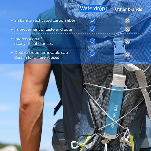 Waterdrop Water Filter Straw, Water Purifier Survival for Camping, Travel, Backpacking and Emergency Preparedness, Water Filtration System Survival, 4 Pack