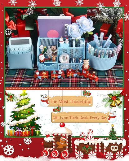 Blue Desk Organizers and Accessories With Mesh Desk Organizer and 360°Rotating Pen Holder and a Lot of Office Blue Office Supplies Beautifully Presented in a Gift Box Christmas Gifts