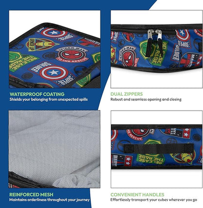 Marvel Comics 5-Piece Packing Cube Set - Spiderman, Ironman, Captain America - 5 Piece Packing Cubes Compression Travel Essential Accessories - Luggage Suitcase Organizer Set - For Kids, Adults