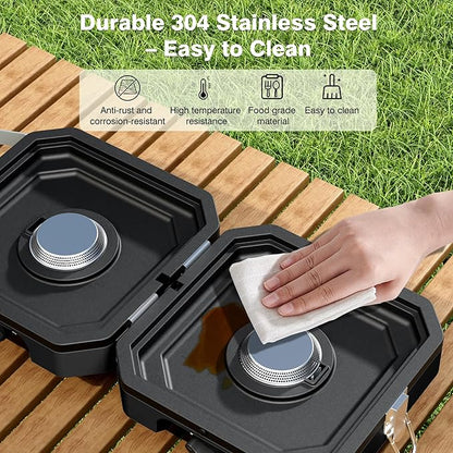 Camping Stove Portable Propane Camp Stove with Independently Adjustable Heat & Carry Bag, Foldable Gas Stove with 2 Burners for Outdoor Cooking,Tailgating & Backyard Gathering,BBQ (Black)