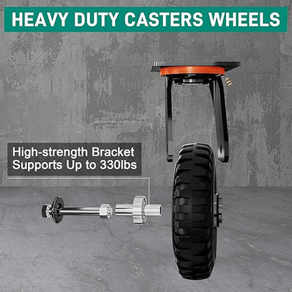 6 Inch Caster Wheels Set of 2 (2 Swivel), 660lb Total Capacity, Heavy Duty Plate Casters with Solid Rubber Knobby Tread for Workbench, Cart, Dolly, Trolley, Wagon, and Outdoor Use