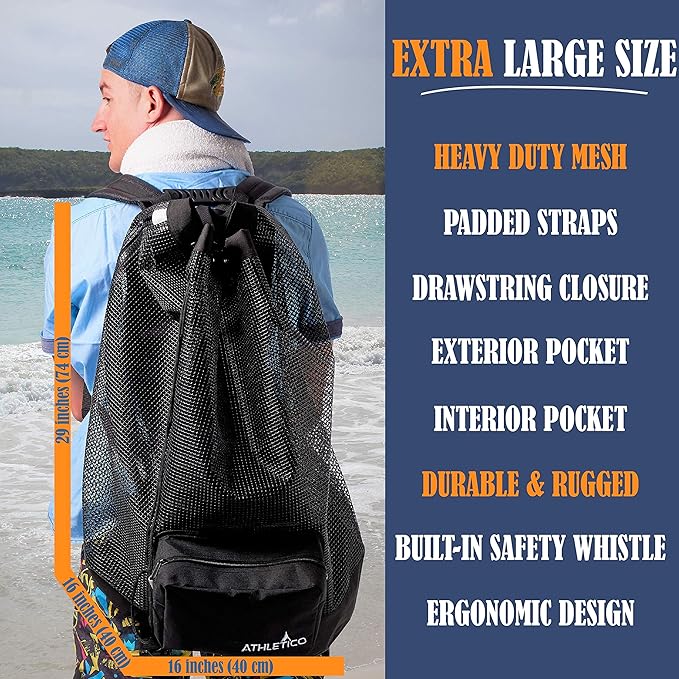 Athletico Scuba Diving Bag - XL Mesh Travel Backpack for Scuba Diving and Snorkeling Gear & Equipment - Dry Bag Holds Mask, Fins, Snorkel, and More